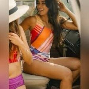 Nani One Piece Swimsuit Large Multicolor Ray Cascade One Shoulder Ruched Pink